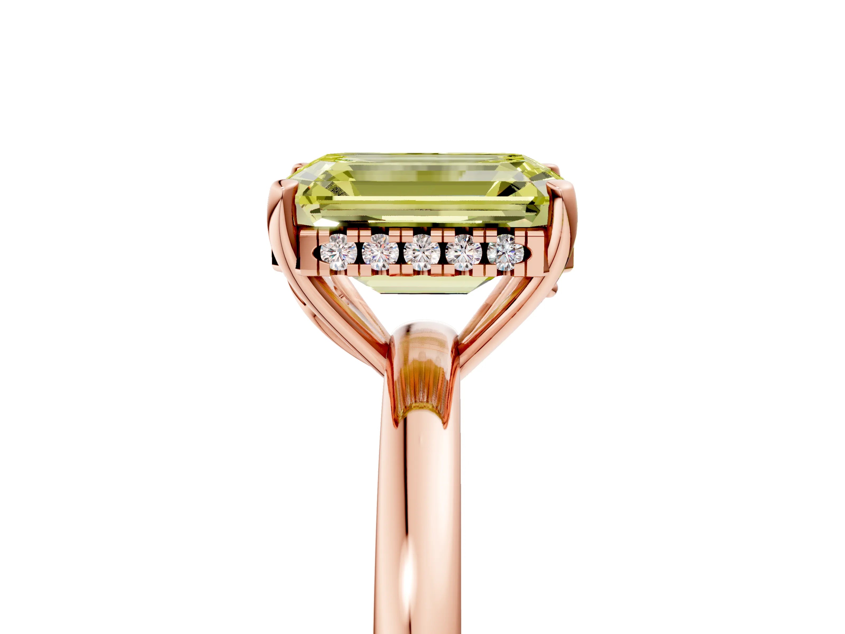 Rose gold Fancy Yellow Emerald Cut Solitaire Diamond Ring with Prong Setting and Plain Band_5