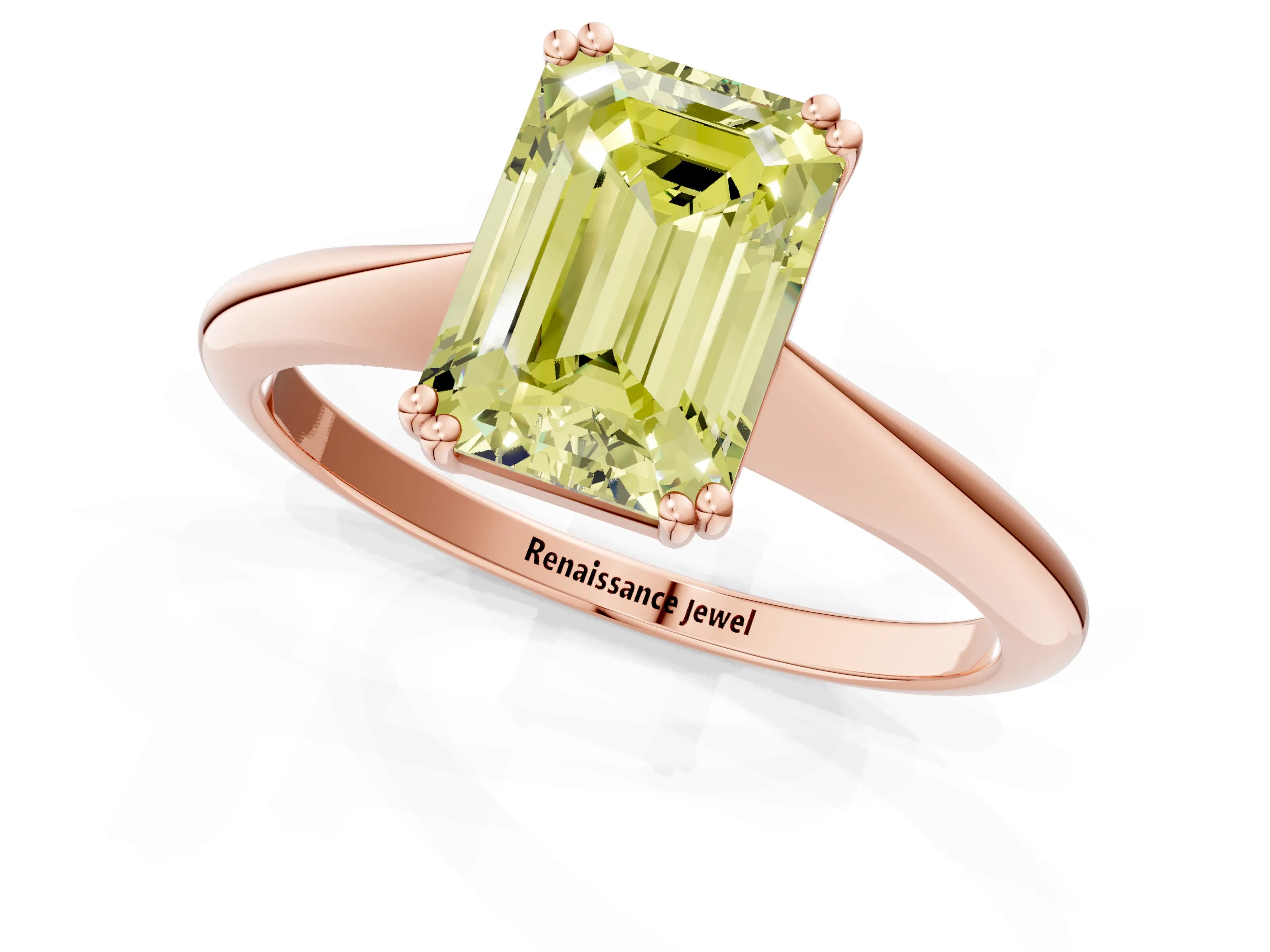 Rose gold Fancy Yellow Emerald Cut Solitaire Diamond Ring with Six-Prong Setting and Classic Band_1