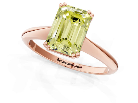 Rose gold Fancy Yellow Emerald Cut Solitaire Diamond Ring with Six-Prong Setting and Classic Band_1