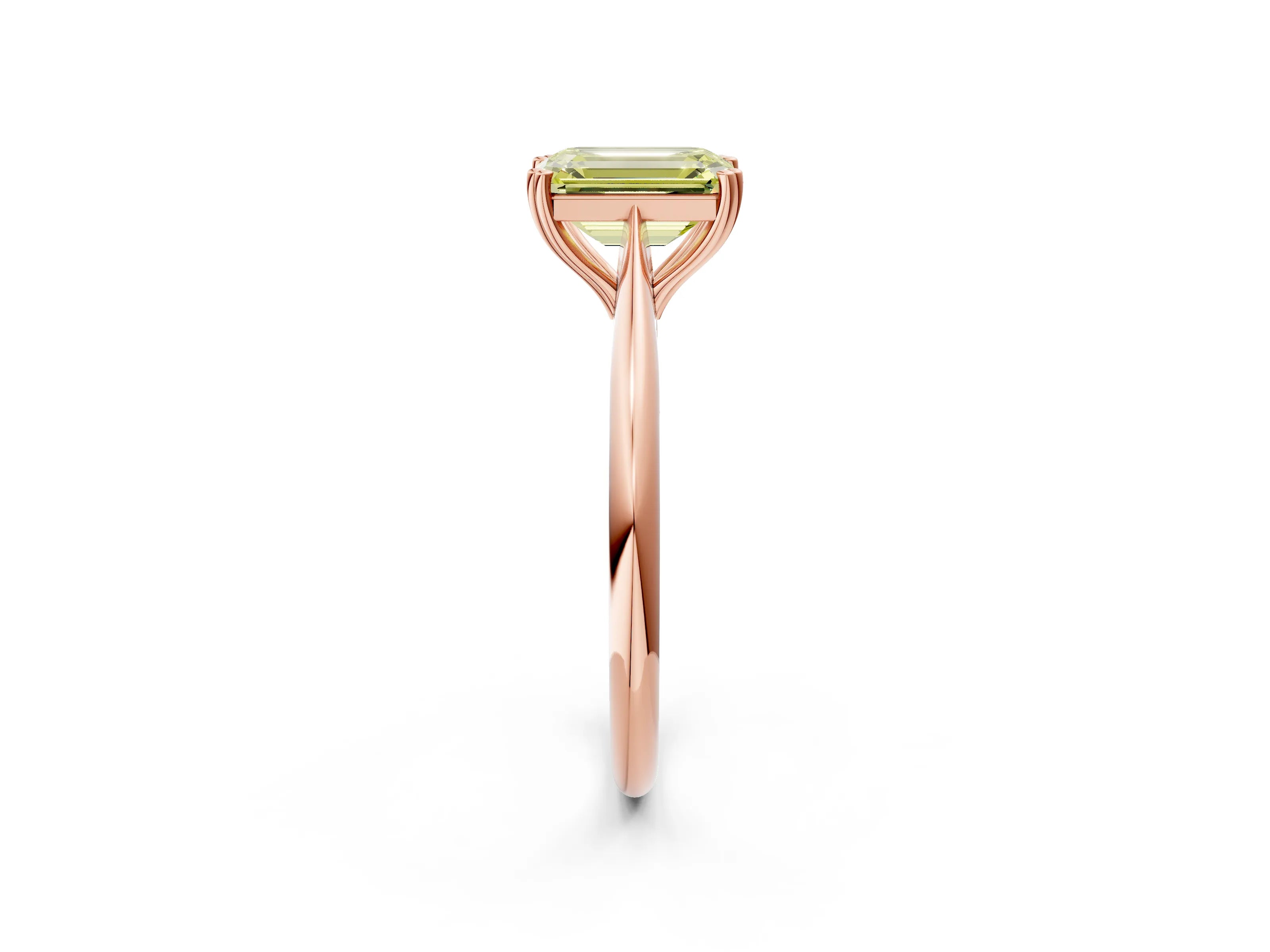 Rose gold Fancy Yellow Emerald Cut Solitaire Diamond Ring with Six-Prong Setting and Classic Band_2
