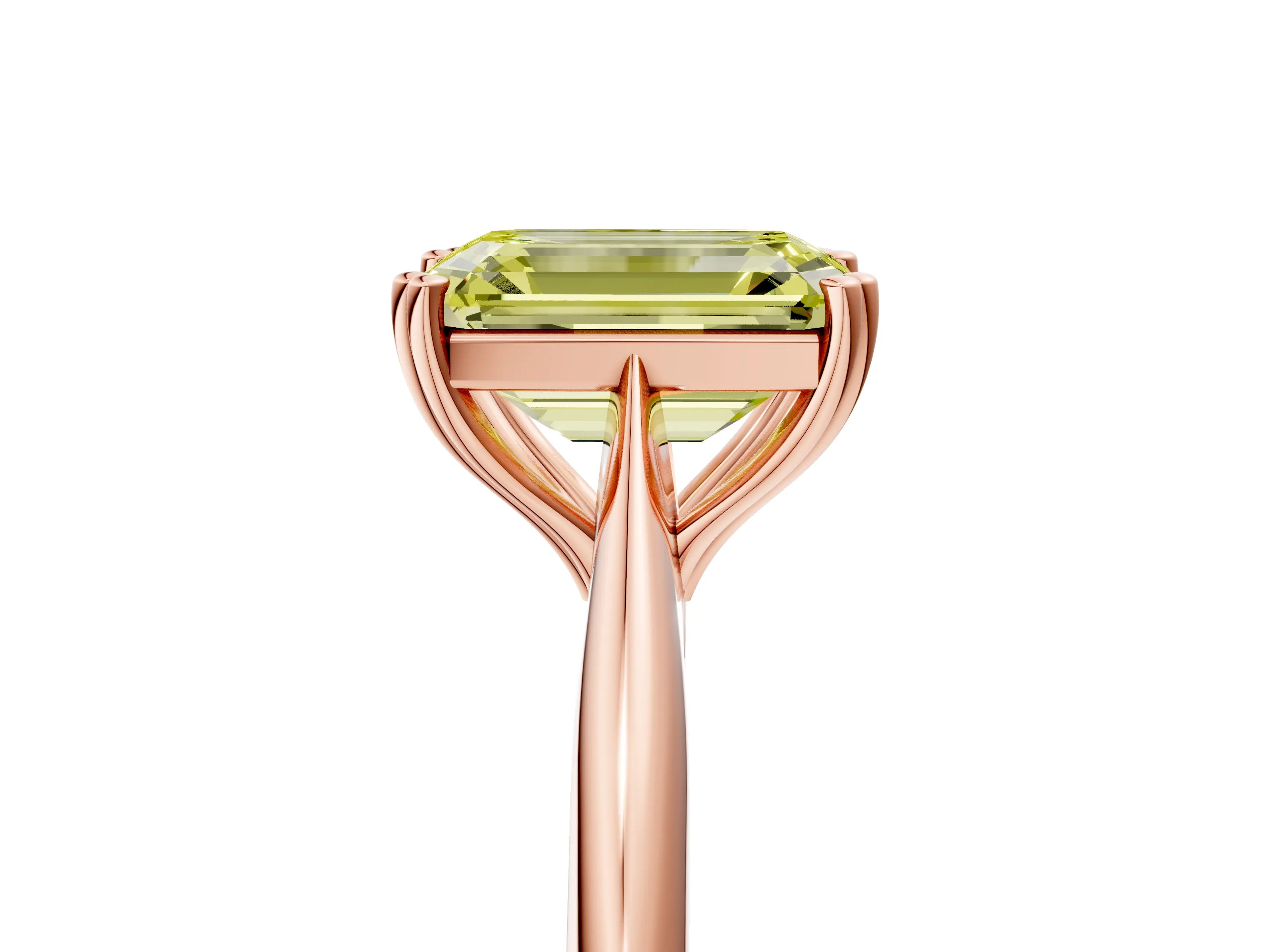 Rose gold Fancy Yellow Emerald Cut Solitaire Diamond Ring with Six-Prong Setting and Classic Band_5