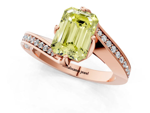 Rose gold Fancy Yellow Emerald Cut Solitaire Diamond Twist Band with Pavé Setting and Four-Prong Setting_1