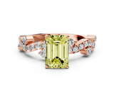 Rose gold Fancy Yellow Emerald  Cut Solitaire Diamond Twisted Band with Pave Setting_71