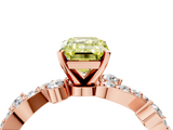 Rose gold Fancy Yellow Emerald  Cut Solitaire Diamond Twisted Band with Pave Setting_75