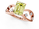 Rose gold Fancy Yellow Emerald  Cut Solitaire Diamond with Side Stones on Criss-Cross Band and Four-Prong Setting_4