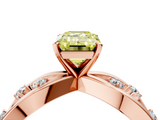 Rose gold Fancy Yellow Emerald  Cut Solitaire Diamond with Side Stones on Criss-Cross Band and Four-Prong Setting_7