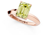 Rose gold Fancy Yellow Emerald  Cut Solitaire Engagement Ring with Flat Band and Four-Prong Setting 1