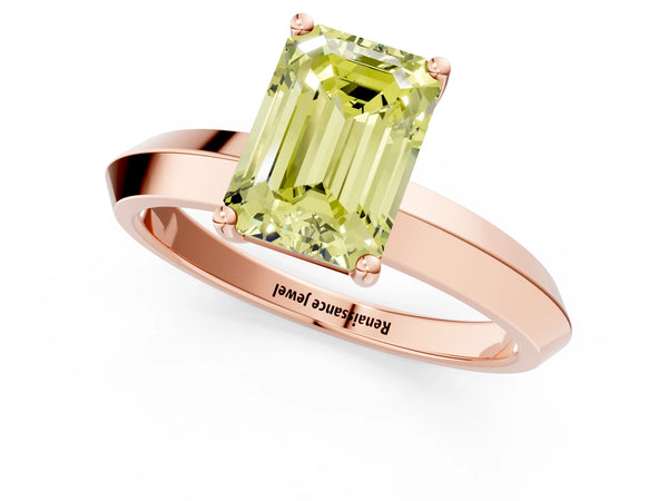 Rose gold Fancy Yellow Emerald  Cut Solitaire Engagement Ring with Flat Band and Four-Prong Setting