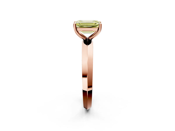 Rose gold Fancy Yellow Emerald  Cut Solitaire Engagement Ring with Flat Band and Four-Prong Setting
