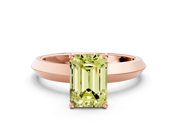 Rose gold Fancy Yellow Emerald  Cut Solitaire Engagement Ring with Flat Band and Four-Prong Setting