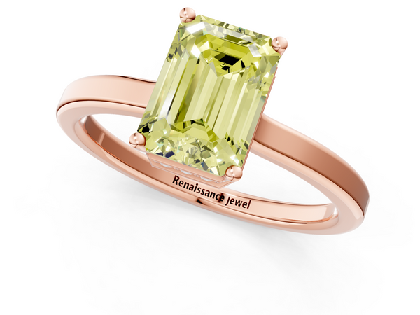 Rose gold Fancy Yellow Emerald  Cut Solitaire Engagement Ring with Four-Prong Setting on a Classic Band