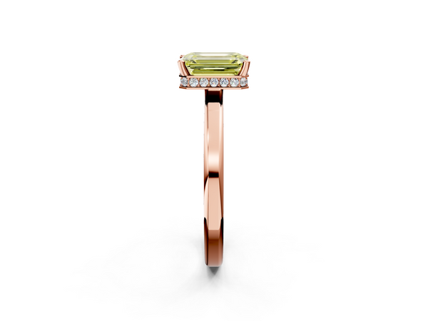 Rose gold Fancy Yellow Emerald  Cut Solitaire Engagement Ring with Four-Prong Setting on a Classic Band