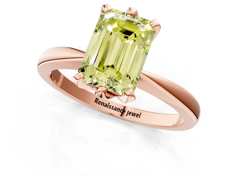 Rose gold Fancy Yellow Emerald Cut Solitaire Engagement Ring with Six-Prong Setting and Tapered Band_1