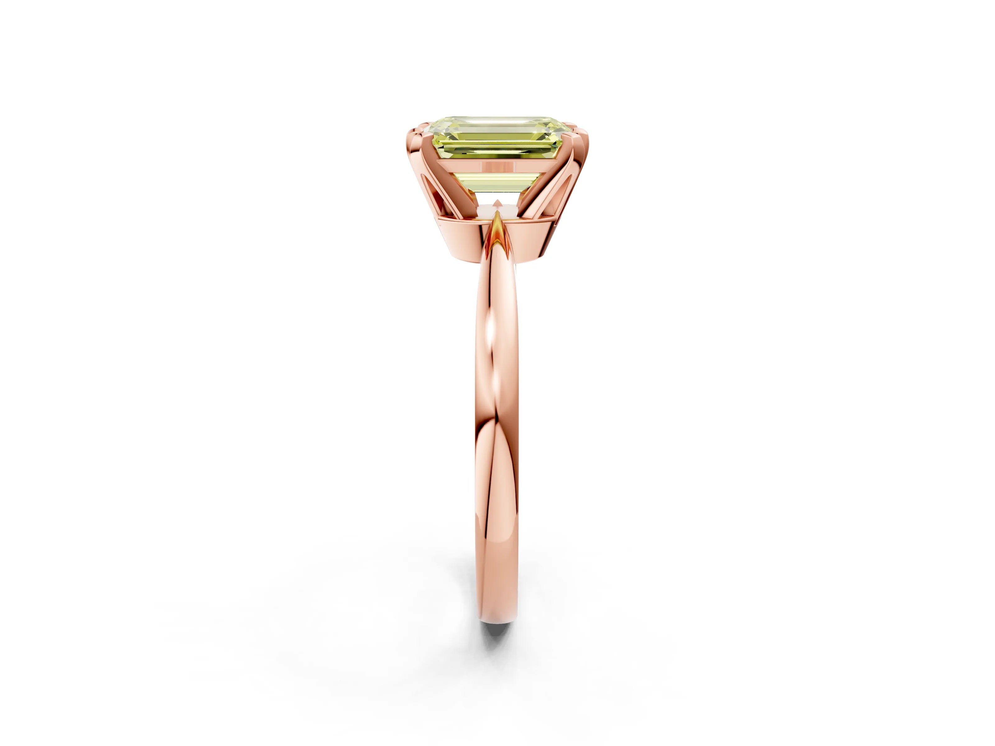 Rose gold Fancy Yellow Emerald Cut Solitaire Engagement Ring with Six-Prong Setting and Tapered Band_2