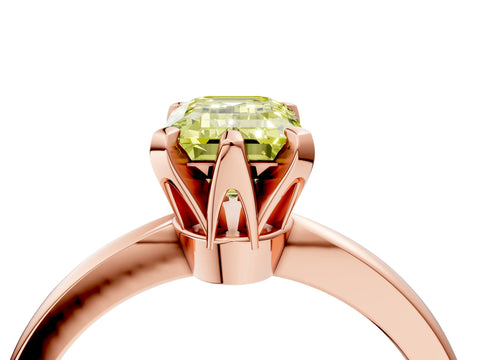 Rose gold Fancy Yellow Emerald Cut Solitaire Engagement Ring with Six-Prong Setting and Tapered Band_4