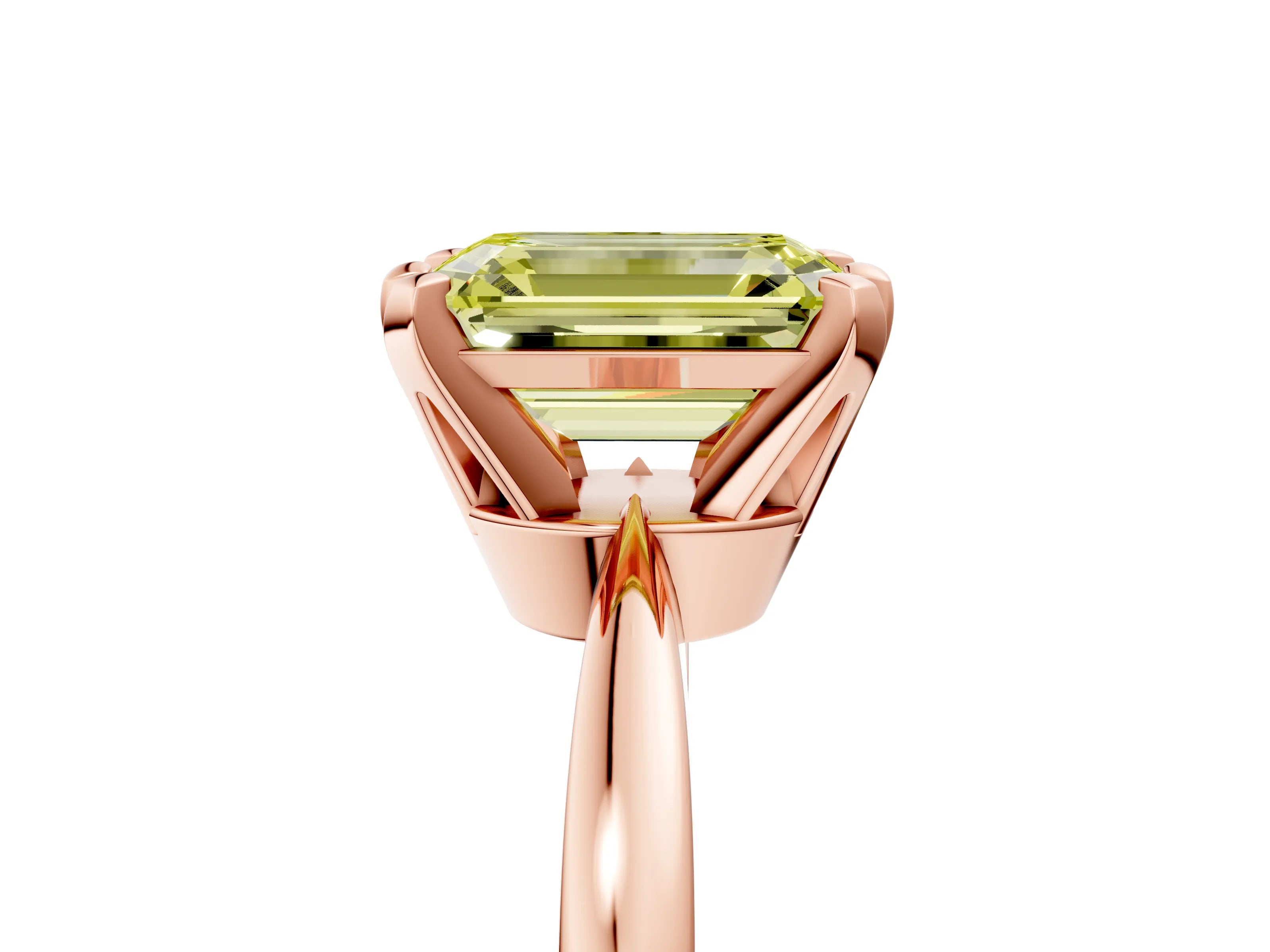 Rose gold Fancy Yellow Emerald Cut Solitaire Engagement Ring with Six-Prong Setting and Tapered Band_5
