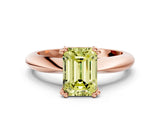 Rose gold Fancy Yellow Emerald  Cut Solitaire Engagement Ring with Tapered Band and Four-Prong Setting