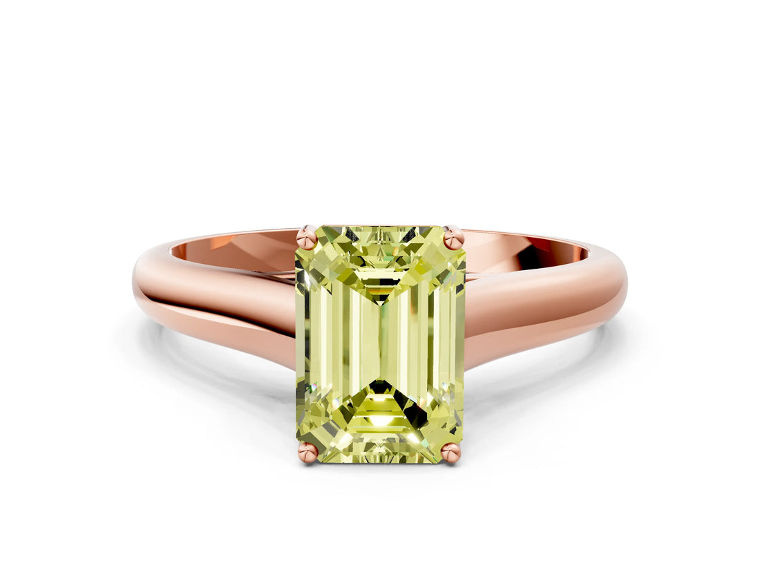 Rose gold Fancy Yellow Emerald Cut Solitaire Engagement Ring with Tapered Band and Four-Prong Setting_3