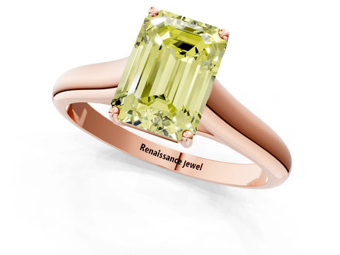 Rose gold Fancy Yellow Emerald Cut Solitaire Engagement Ring with Tapered Band and Four-Prong Setting_4