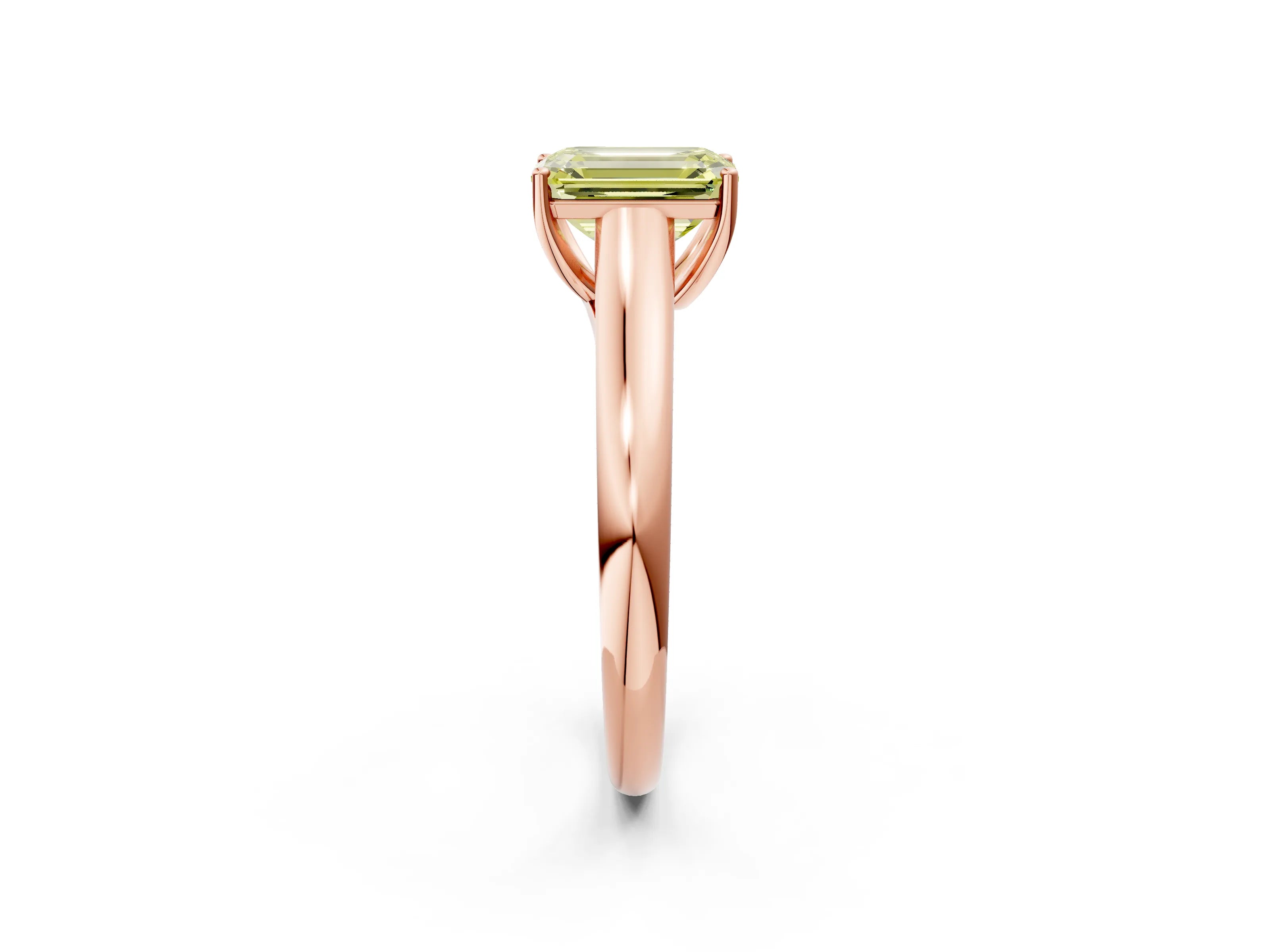 Rose gold Fancy Yellow Emerald Cut Solitaire Engagement Ring with Tapered Band and Four-Prong Setting_5