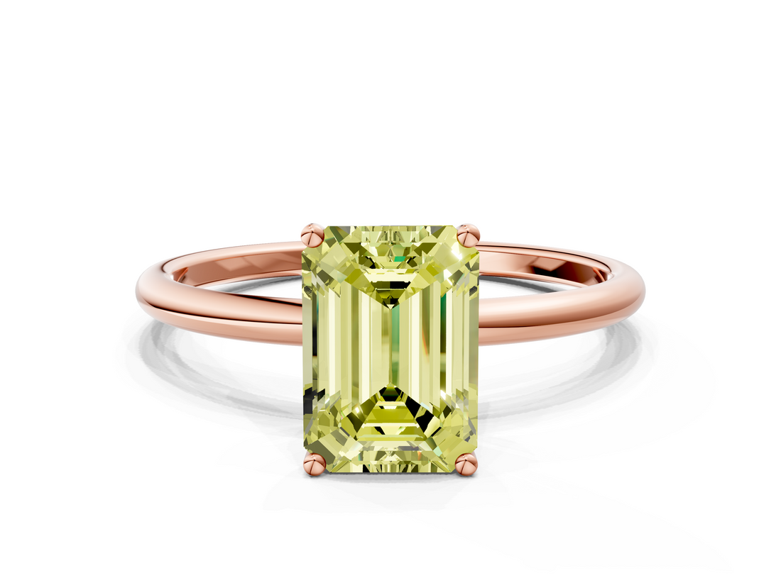 Rose gold Fancy Yellow Emerald  Cut Solitaire Engagement Ring with Thin Band and Four-Prong Setting_3