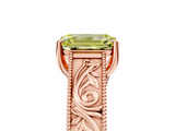 Rose gold Fancy Yellow Emerald  Cut Solitaire Engraved Band with Four-Prong Setting_84
