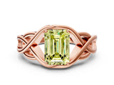 Rose gold Fancy Yellow Emerald Cut Solitaire Intertwined Band Prong Setting Ring