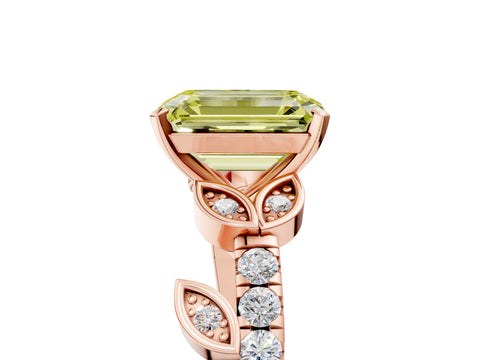 Rose gold Fancy Yellow Emerald Cut Solitaire Leaf-Inspired Diamond Ring with Pavé Band and Four-Prong Setting_5