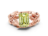 Rose gold Fancy Yellow Emerald Cut Solitaire Leaf-Inspired Engagement Ring with Prong Setting_12