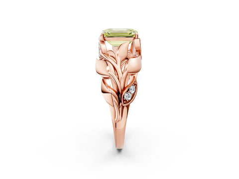 Rose gold Fancy Yellow Emerald Cut Solitaire Leaf-Inspired Engagement Ring with Prong Setting_2