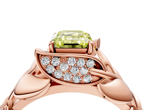 Rose gold Fancy Yellow Emerald Cut Solitaire Leaf-Inspired Engagement Ring with Prong Setting_4