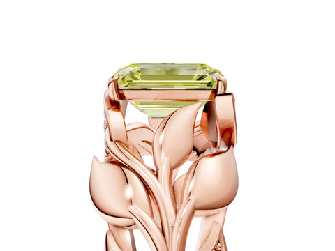 Rose gold Fancy Yellow Emerald Cut Solitaire Leaf-Inspired Engagement Ring with Prong Setting_5