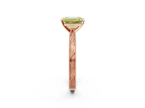 Rose gold Fancy Yellow Emerald Cut Solitaire Milgrain Engraved Band with Four-Prong Setting_2