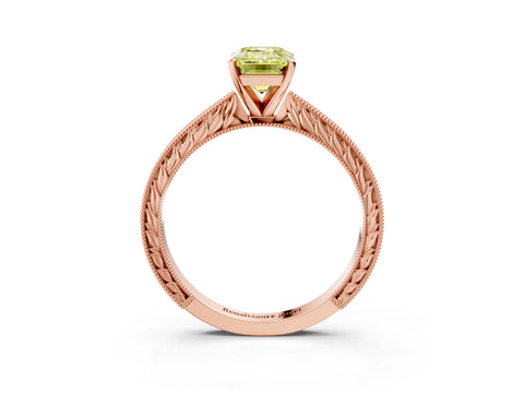 Rose gold Fancy Yellow Emerald Cut Solitaire Milgrain Engraved Band with Four-Prong Setting_3