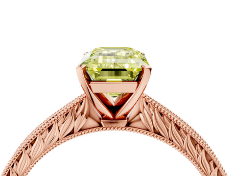 Rose gold Fancy Yellow Emerald Cut Solitaire Milgrain Engraved Band with Four-Prong Setting_4