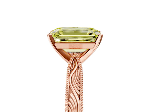 Rose gold Fancy Yellow Emerald Cut Solitaire Milgrain Engraved Band with Four-Prong Setting_5