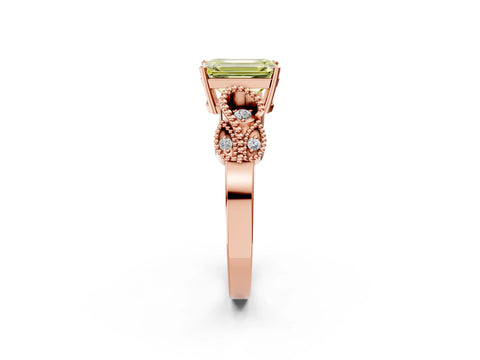 Rose gold Fancy Yellow Emerald Cut Solitaire Milgrain Leaf Band with Prong Setting_2
