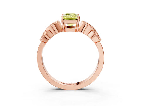 Rose gold Fancy Yellow Emerald Cut Solitaire Milgrain Leaf Band with Prong Setting_3