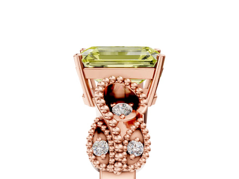 Rose gold Fancy Yellow Emerald Cut Solitaire Milgrain Leaf Band with Prong Setting_5