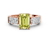 Rose gold Fancy Yellow Emerald Cut Solitaire Princess Side Stone Engraved Band Prong Setting Ring