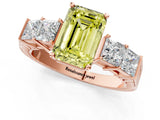 Rose gold Fancy Yellow Emerald Cut Solitaire Princess Side Stone Engraved Band Prong Setting Ring_1