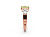 Rose gold Fancy Yellow Emerald Cut Solitaire Princess Side Stone Engraved Band Prong Setting Ring_2