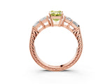 Rose gold Fancy Yellow Emerald Cut Solitaire Princess Side Stone Engraved Band Prong Setting Ring_3