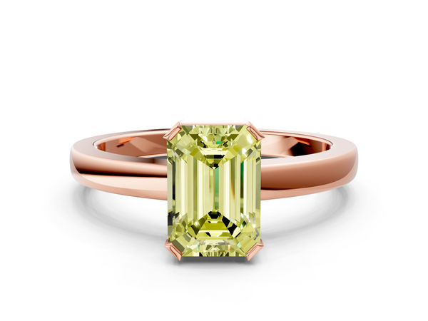 Rose gold Fancy Yellow Emerald  Cut Solitaire Ring with Four-Prong Setting and Classic Band