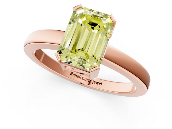 Rose gold Fancy Yellow Emerald  Cut Solitaire Ring with Four-Prong Setting and Classic Band