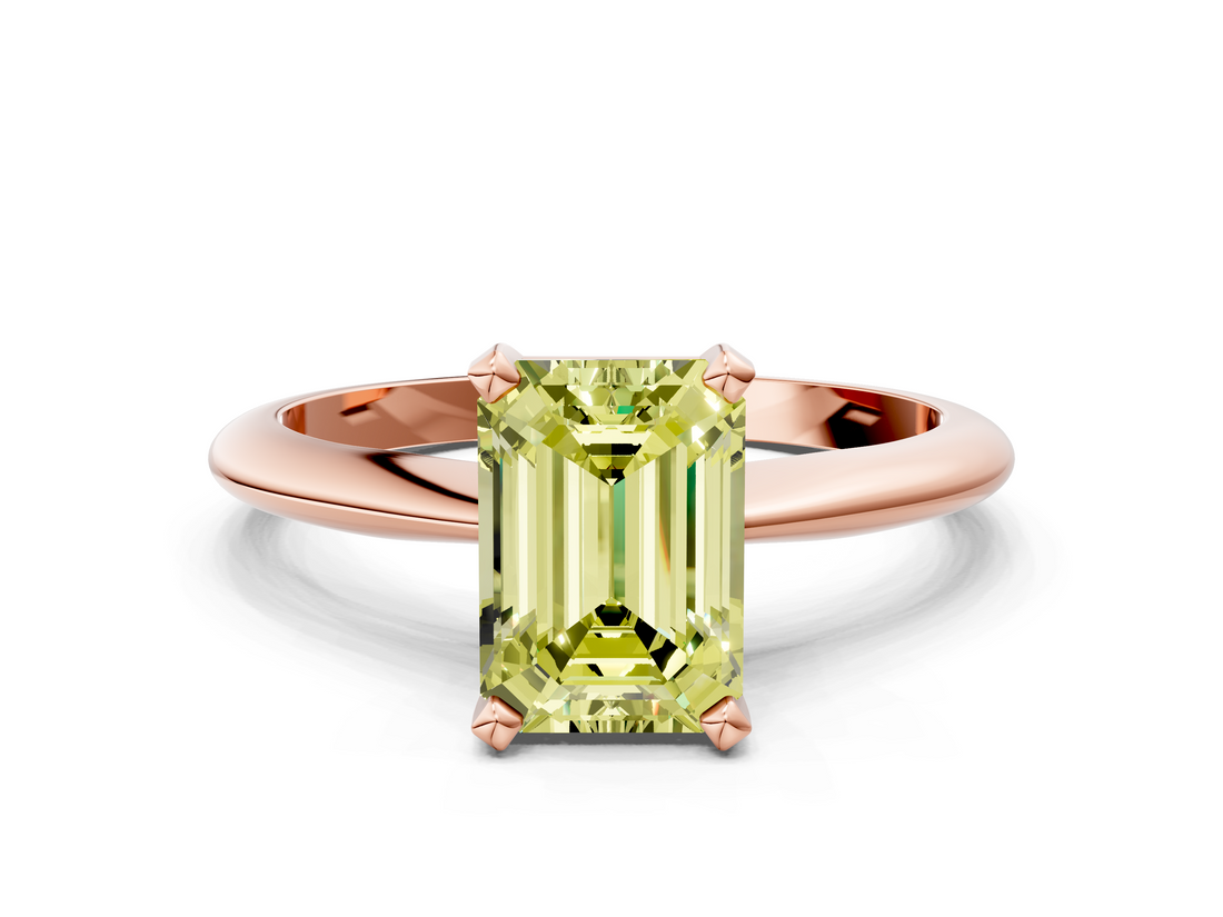 Rose gold Fancy Yellow Emerald  Cut Solitaire Ring with Four-Prong Setting on a Classic Band_49