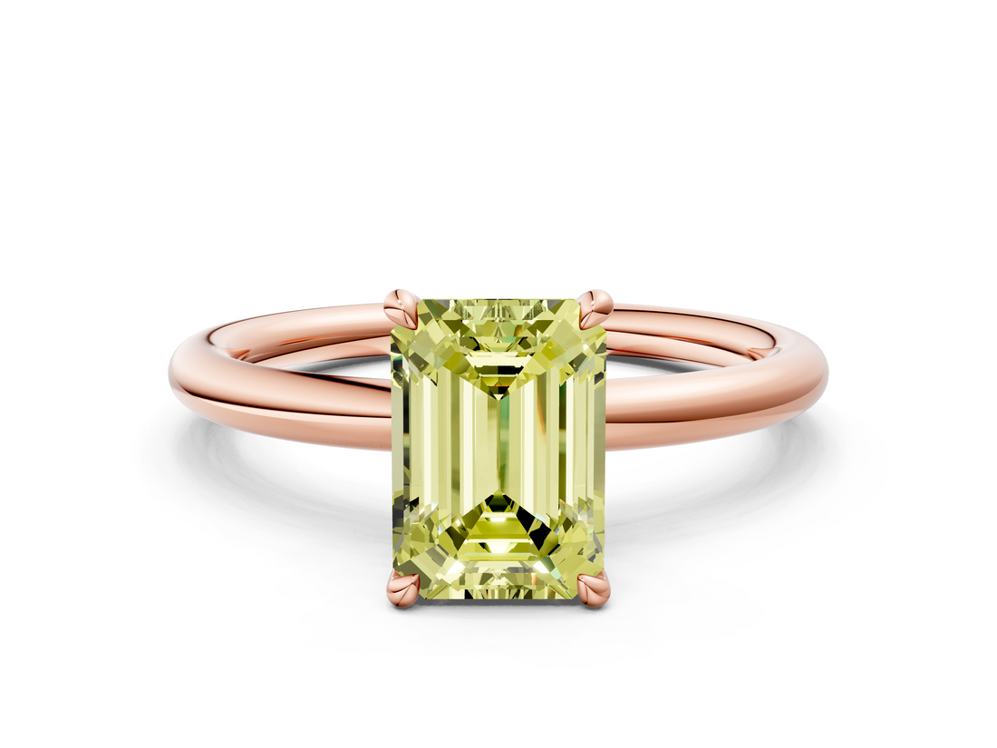 Rose gold Fancy Yellow Emerald  Cut Solitaire Ring with Thin Band and Four-Prong Setting_16