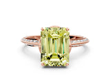 Rose gold Fancy Yellow Emerald Cut Solitaire Split Shank Pave Diamond Engagement Ring with Four-Prong Setting