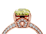 Rose gold Fancy Yellow Emerald Cut Solitaire Split Shank Pave Diamond Engagement Ring with Four-Prong Setting_4