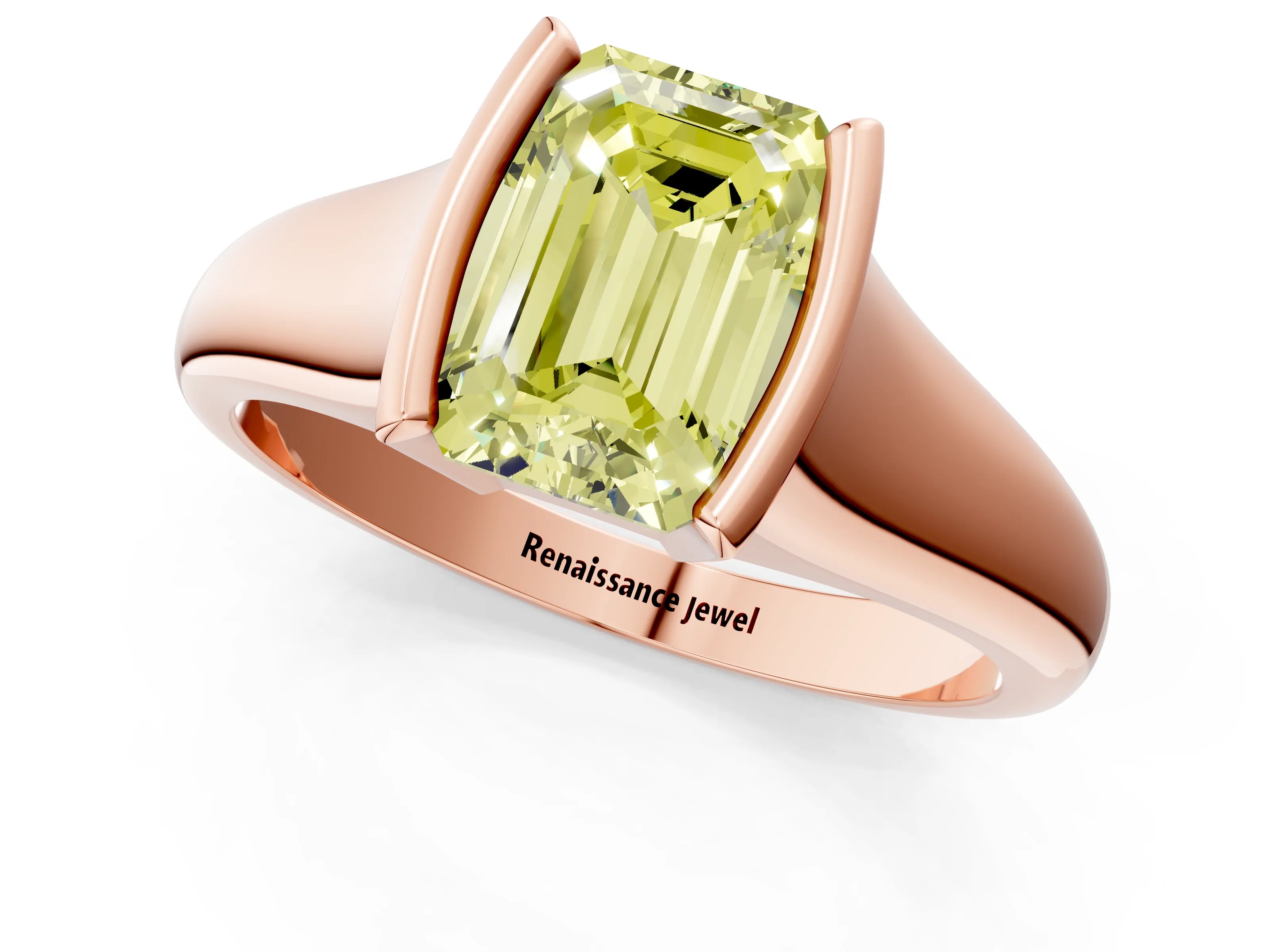 Rose gold Fancy Yellow Emerald Cut Solitaire Tension Set Diamond Ring with Split Shank Band_1